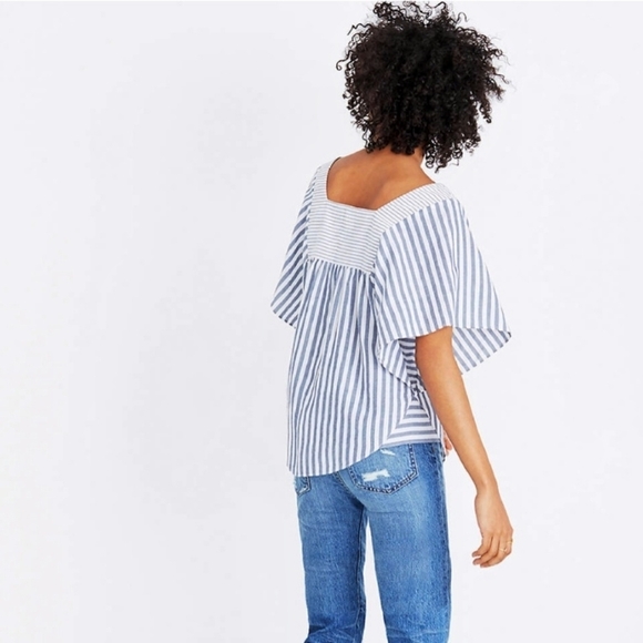 Madewell Butterfly Top in Stripe Play Poncho Blouse Blue White Oversize Size XS - Picture 1 of 14